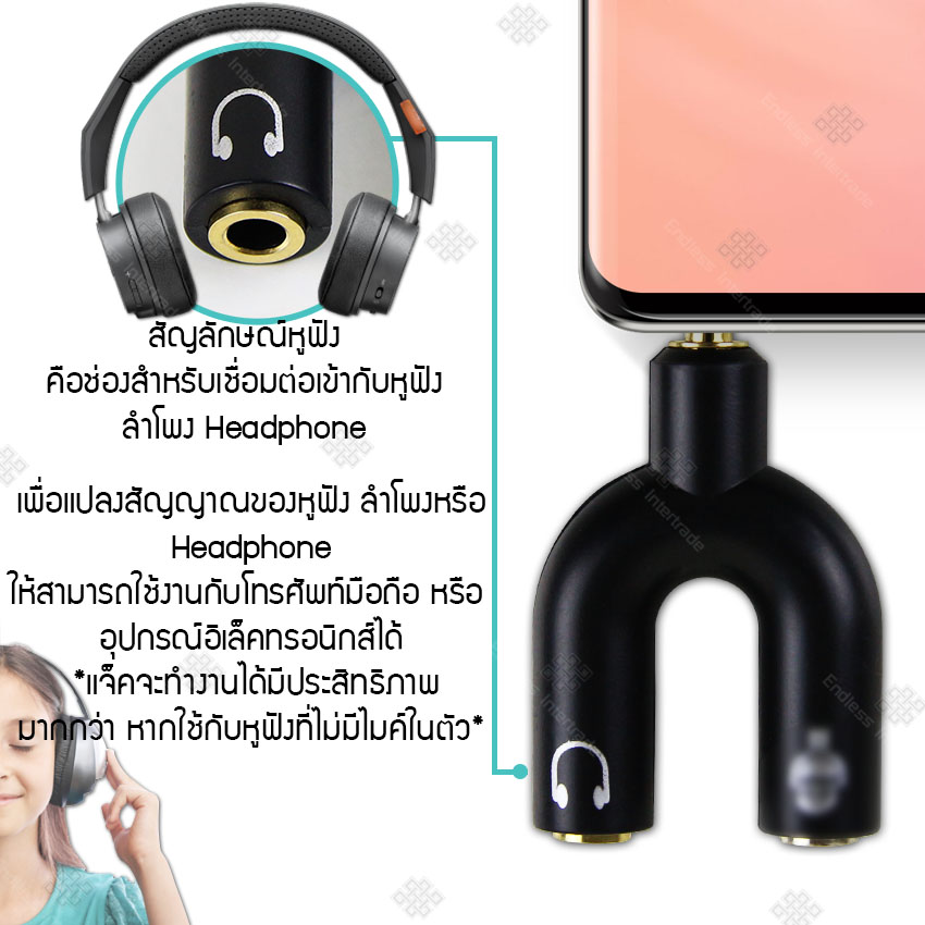 Elit แจ็คขยายช่องเสียบหูฟังขนาด 3.5mm สายแยกแจ็ค สายแจ็คเสียบหูฟัง ช่องเสียบหูฟัง 2 Way U Splitter 3.5mm Audio Headphone Microphone Splitter Converter Adaptor - สีดำ