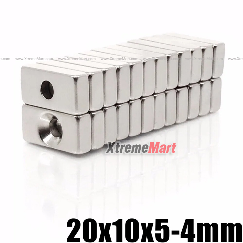 แม่เหล็กมีรูทรงเหลี่ยม เอนกประสงค์ 20*10*5 Hole4mm Neodymium (ก้อนละ)