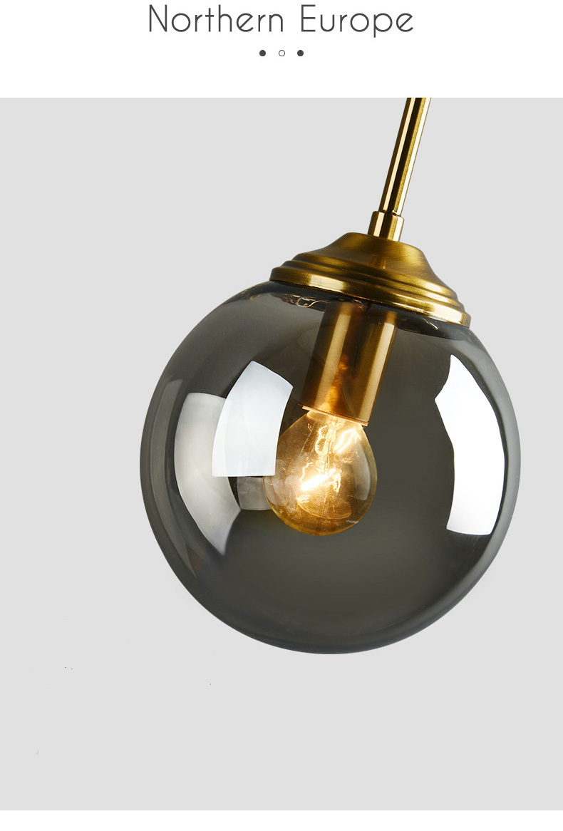 โคมไฟแขวนเพดานแก้วทรงกลม 15cm ก้านสีบรอนซ์ทอง [NE-4502]