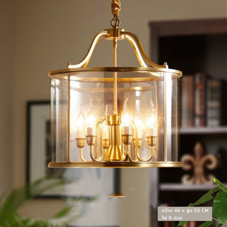 โคมไฟแขวนเพดานกระจกใสทรงกระบอกสไตล์อเมริกัน [GLS-1108]