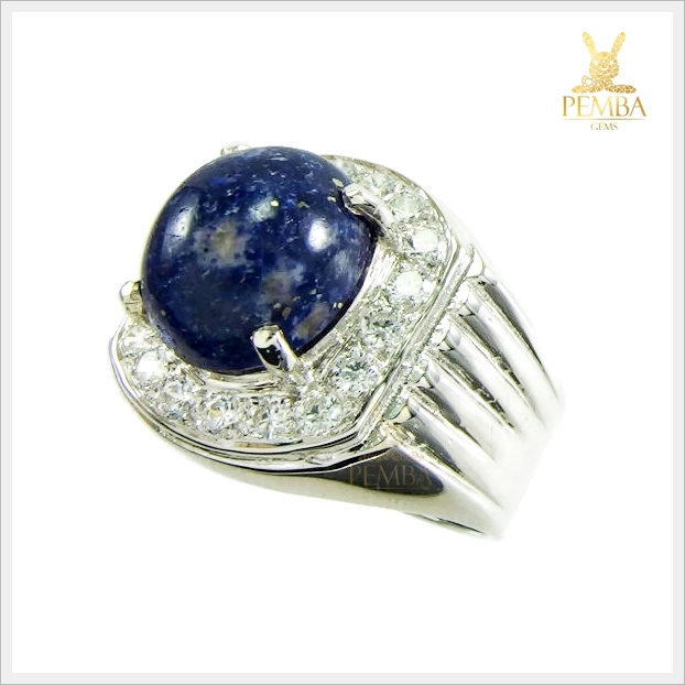 แหวนลาพิสลาซูลี เงินแท้925 ชุบทองคำขาว เสริมสร้างอำนาจบารมี สติปัญญา