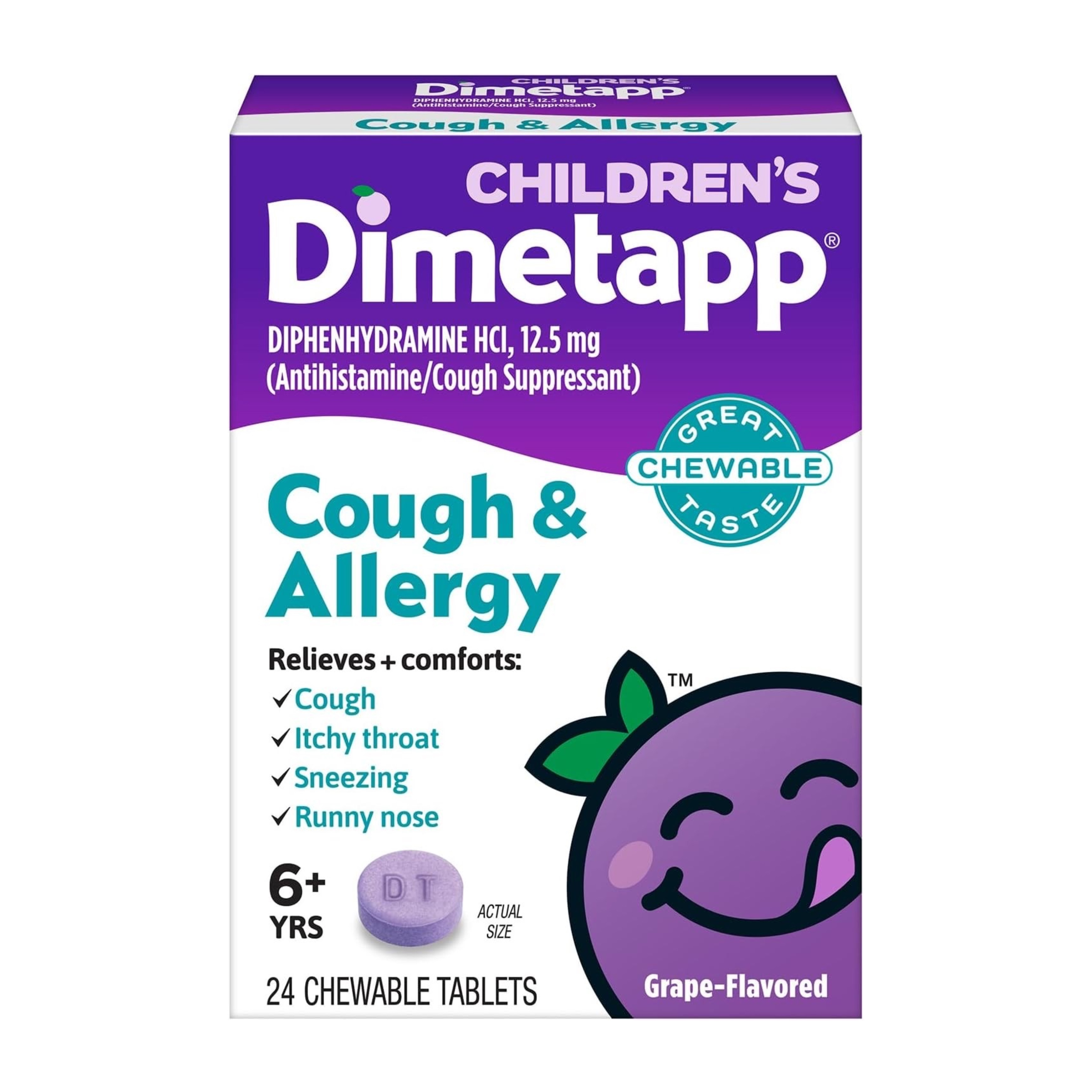 ยาบรรเทาอาการไอและภูมิแพ้ชนิดเม็ดเคี้ยวสำหรับเด็กและผู้ใหญ่ Dimetapp Children's Cough & Allergy Chewables