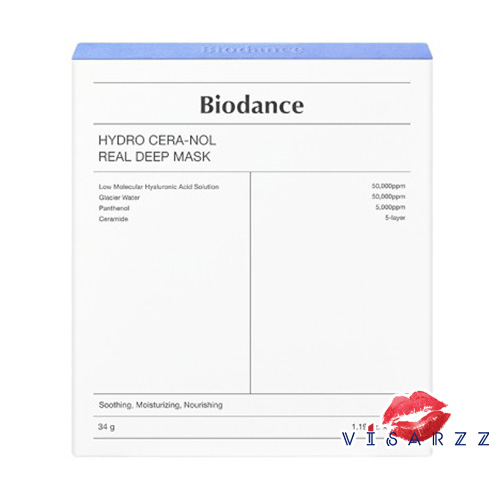 (ฟ้า 1 กล่อง 4 แผ่น) Biodance Hydro Cera-Nol Real Deep Mask 34g x 4 แผ่น มาส์กหน้าไฮโดรเจล ลดการระคายเคืองผิว ปลอบประโลม ลดอุณหภูมิของผิว
