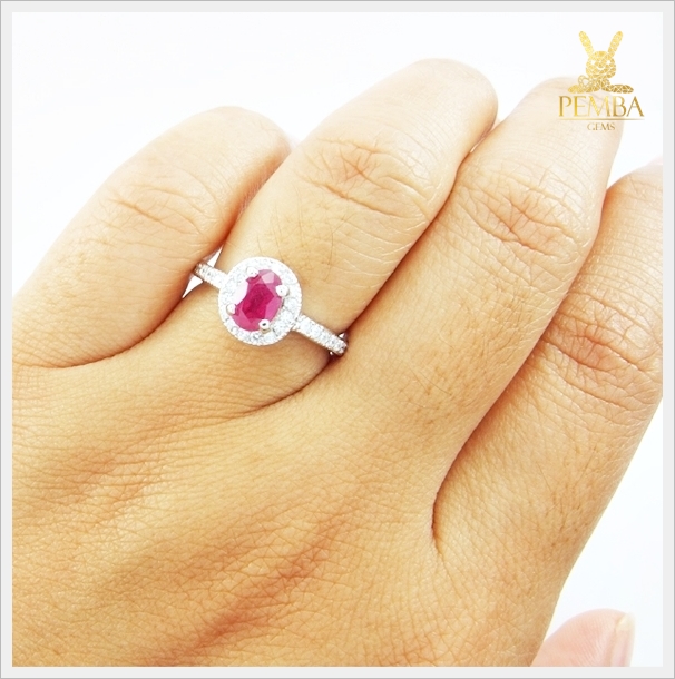 แหวนทับทิม สีชมพูหวานๆ สวยงาม เงินแท้925 ชุบทองคำขาว แหวนพลอยแท้