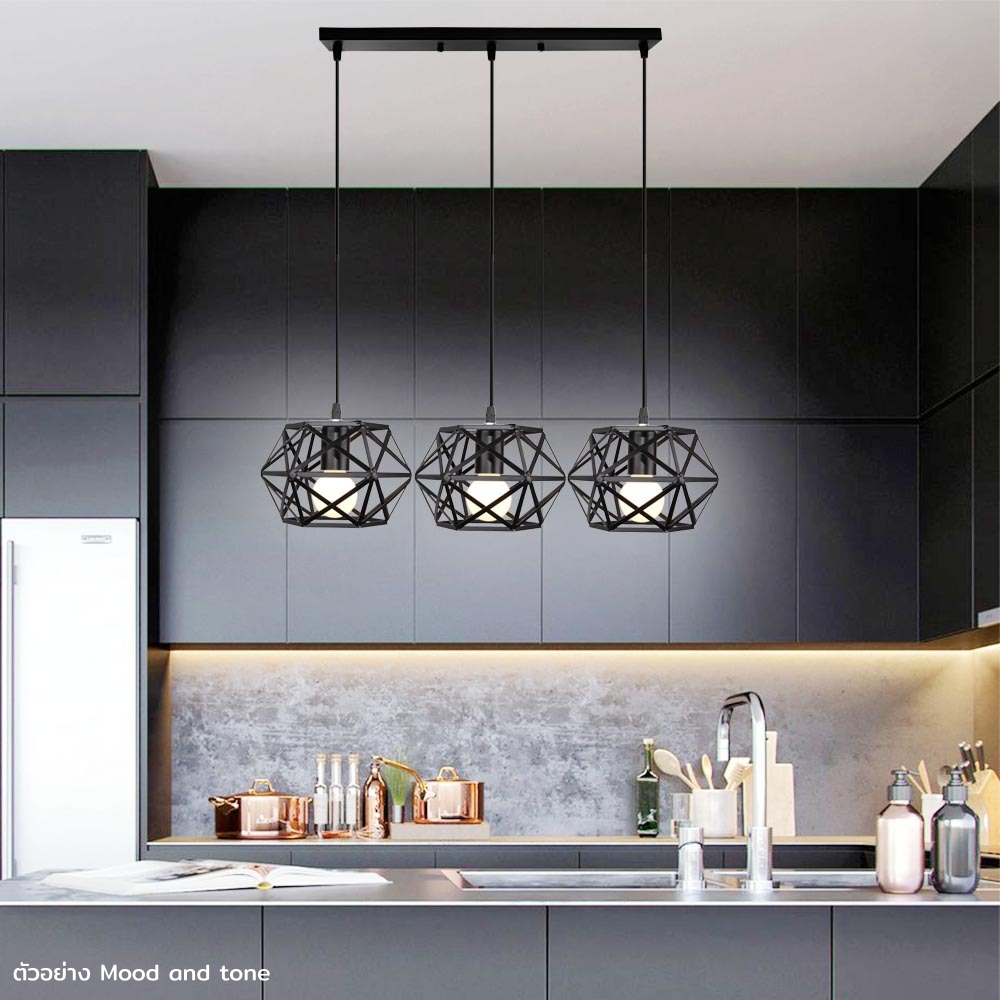 โคมไฟแขวนเพดานเหล็กดัดลายเส้นไขว้สีดำทรงหกเหลี่ยมสไตล์นอร์ดิก [ST-3705]