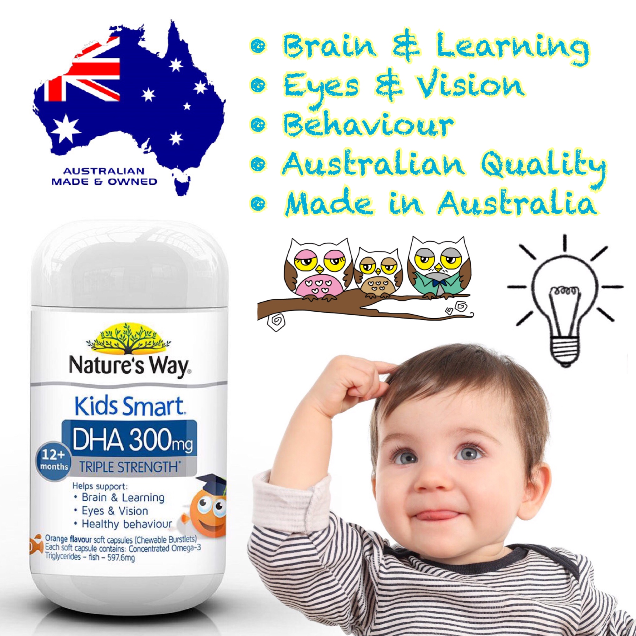 วิตามินบำรุงสมองและการเรียนรู้สำหรับเด็ก Nature's Way Kids Smart Bursts DHA 300mg Triple Strenght