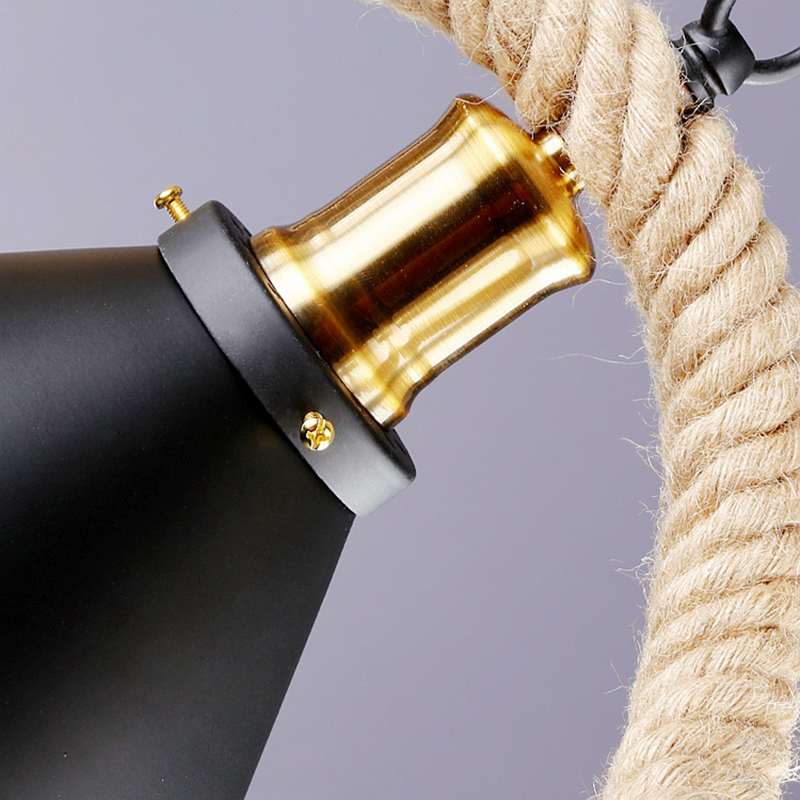 โคมไฟแขวนเพดานสไตล์วินเทจสีดำลายเชือกเกลียวคลื่น 5 ดวง [RT054]