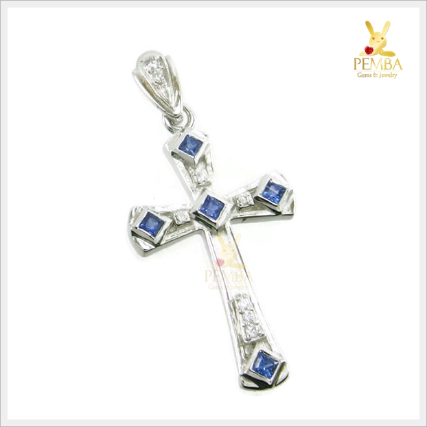 จี้ไพลิน รูปไม้กางเขน ใส่ติดคอเก๋ๆ