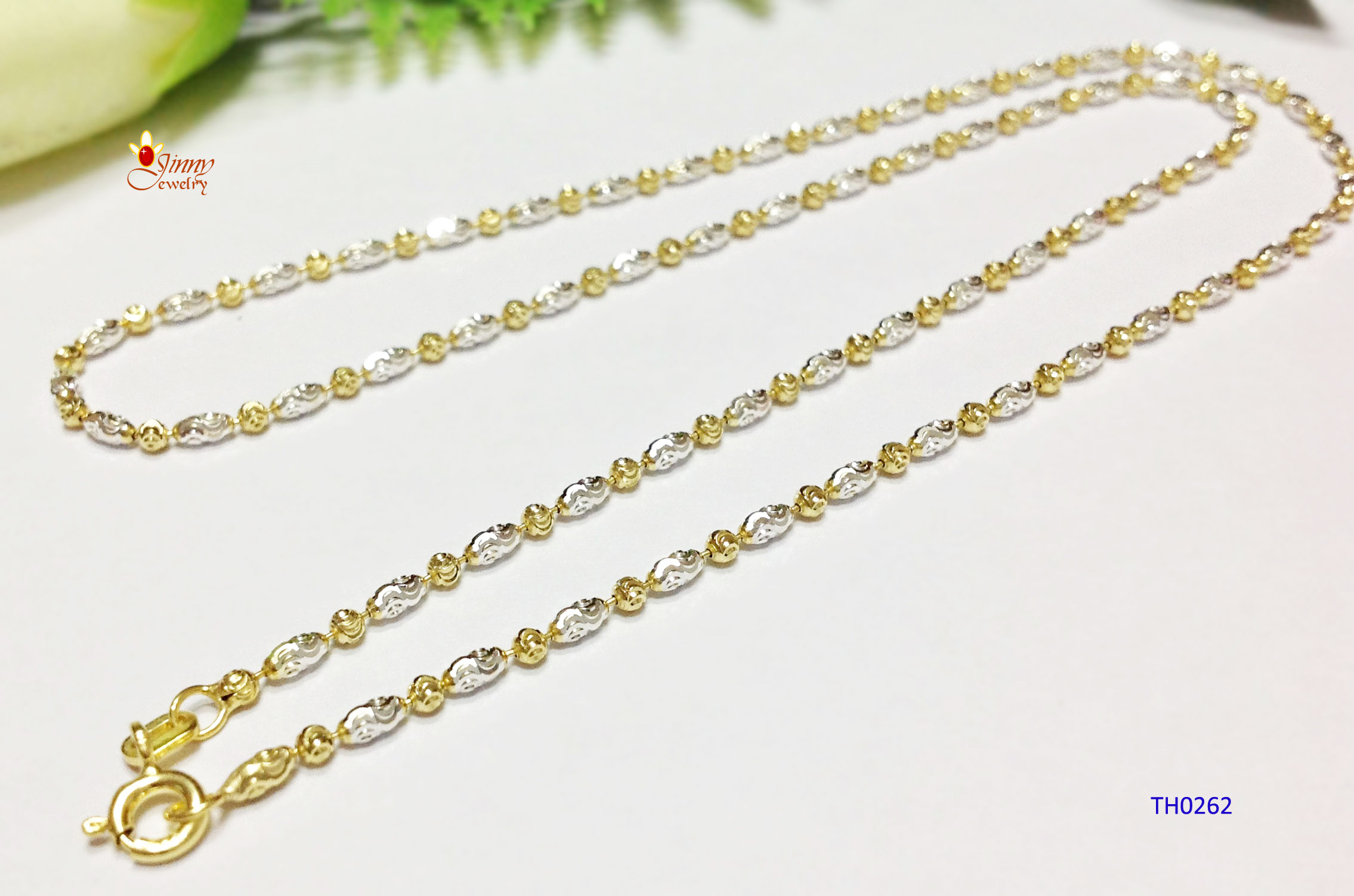 สร้อยคอเงินแท้ 2 กษัตริย์ ลายรีสลับมูนคัท (สร้อยงานอิตาลี) ชุบ 2 สี ชุบแบบเลี่ยมทอง