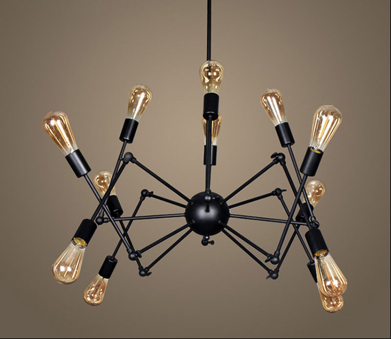 โคมไฟระย้าเหล็กทรงแมงมุม 12 ขา สีดำ สไตล์ Loft American
