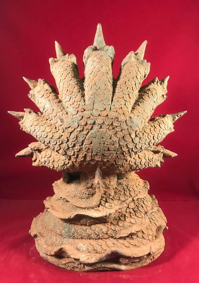 รูปหล่อ พญานาคราชคู่ นั่งบัลลังคู่ เนื้อโลหะทองเหลือง สภาพดิบๆโบราณ (ท่านปู่นาคา-ปู่ศรีสุทโธ ท่านยานาคี-ศรีปทุมวัน) (ขนาด ฐาน9.5นิ้ว สูง16นิ้ว) (พญานาค9หัว)