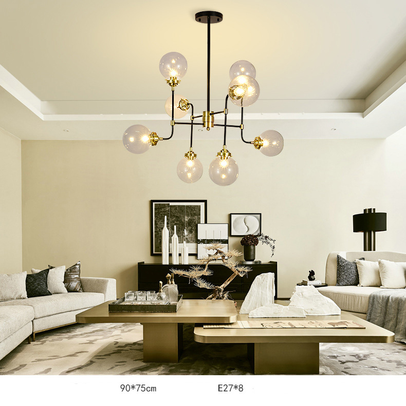 โคมไฟแขวนเพดานโทนสีดำทองโป๊ะแก้วใสสไตล์ Nordic รุ่น [H-01]