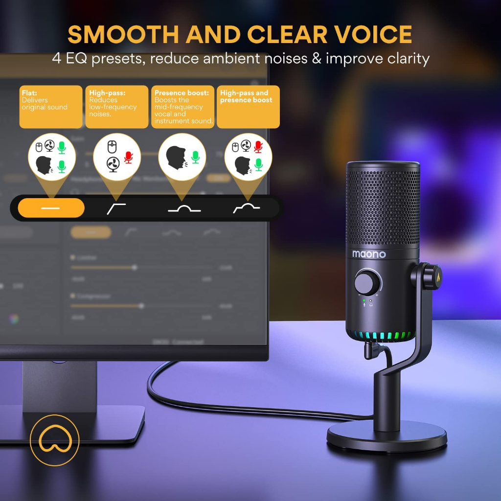 ส่งฟรี MAONO DM30 RGB BLACK USB Condenser Microphone สําหรับ PC คอมพิวเตอร์ โทรศัพท์มือถือ เล่นเกม บันทึก ถ่ายทอดสด