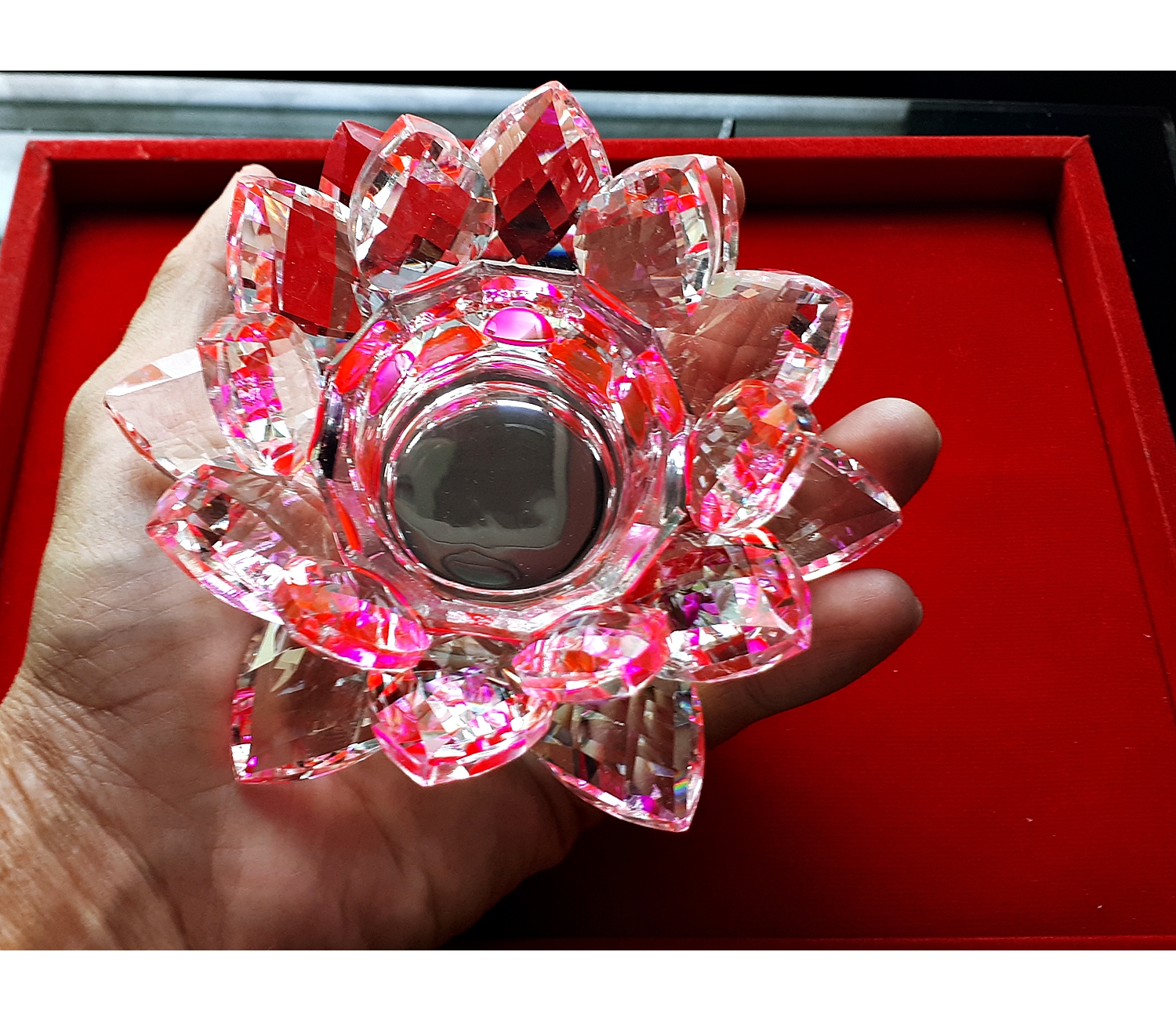 ฐานวางลูกแล้ว ขาตั้งที่วางลูกแก้ว ฐานคริสตัลกลีบดอกบัว2ชั้น คละสีต่างๆ หลากสี หลายขนาด (ขายปลีก ขายส่ง)