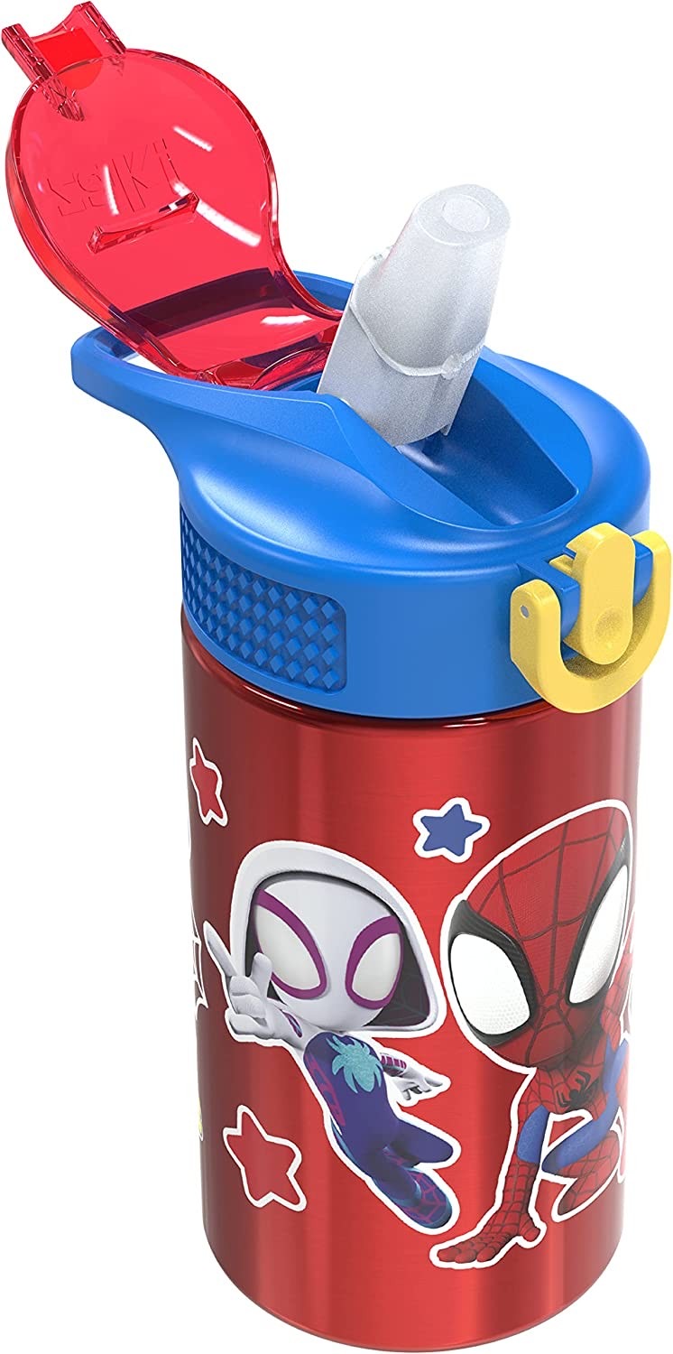 กระติกน้ำสเตนเลสพร้อมหลอดดื่ม Zak! Spider-Man & Friends 16 Oz. Stainless Steel Water Bottle