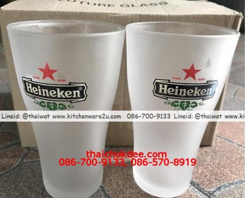 P10923 แก้วกัดทราย ลายไฮเนเก้น (7.7*7.7*14.5 cm) ทรงสูง ขายยกลัง (ราคาส่งต่อ 6 โหล: 72 ใบ:เฉลี่ยใบละ 16 บาท)