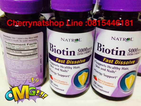 วิตามินบำรุงผมดกหนาผิวใสเล็บเงางามBiotin5,000mgยี่ห้อnatrolแบบอมดึดซึมเร็วออกฤทธฺินานโปรฯpack3กระปุก