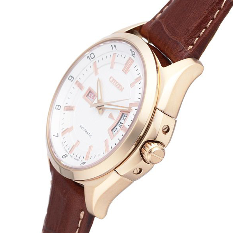 Citizen NP4033-09A Men Automatic Brown Leather Strap Analog Round Watch