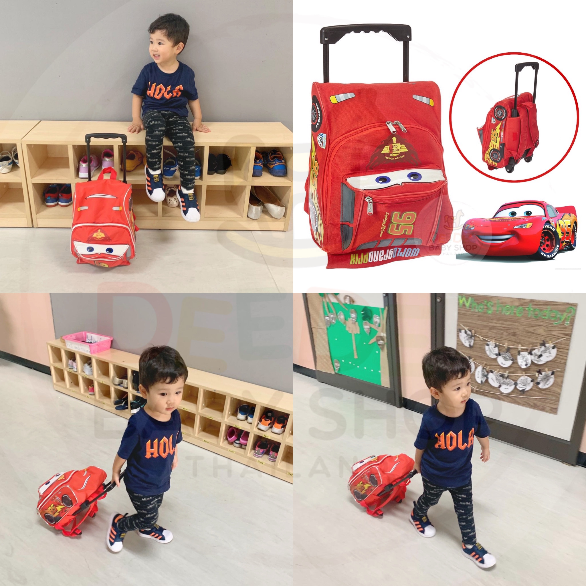 กระเป๋าเป้สะพายหลังพร้อมล้อลาก Ruz Disney Cars Lightning McQueen Toddler Rolling Backpack