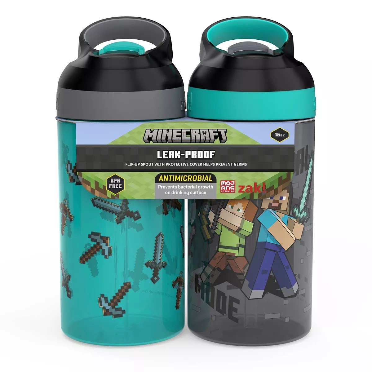 กระติกน้ำพร้อมหลอดดื่มสำหรับเด็ก Zak! Minecraft 16 Oz. Water Bottle (2-Pack)