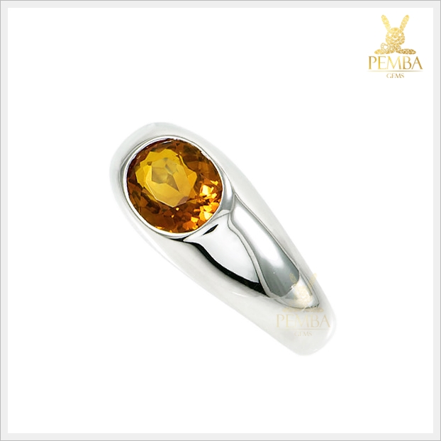 แหวนซิทรินแท้ เงินแท้925 ชุบทองคำขาว ดีไซน์เรียบๆ แต่มีสไตล์