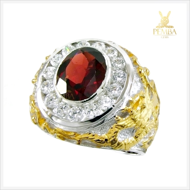 แหวนโกเมนแท้ เงินแท้925 ชุบทองคำขาว เท่อย่างมีสไตล์ในลายมังกร ชุบทอง