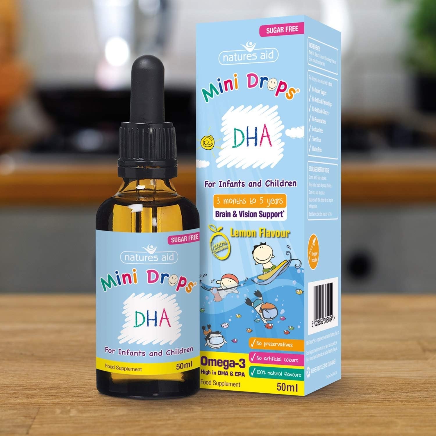 วิตามินบำรุงสมองสำหรับเด็ก Natures Aid Mini Drops DHA Omega-3 Brain & Vision Support