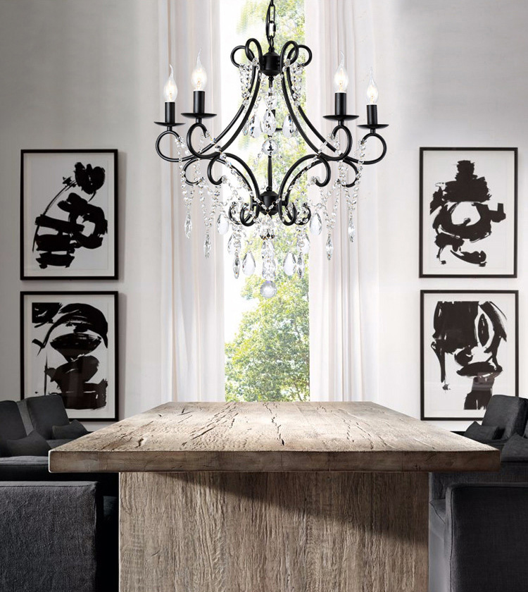 โคมไฟระย้าสไตล์อเมริกันเหล็กดัดแท่งเทียนตกแต่งคริสตัล [D6659]