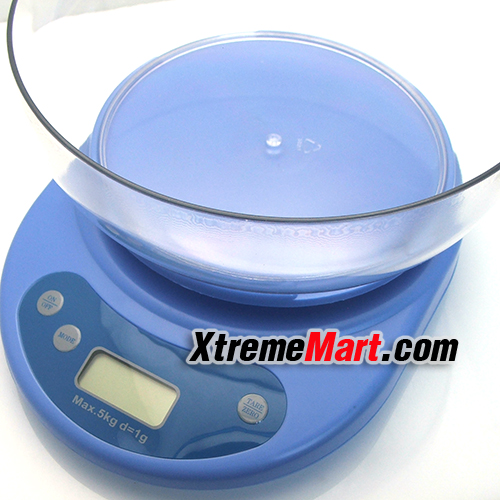 เครื่องชั่งดิจิตอลสีฟ้า Digital Electronic Balance Scale Max 5kg พร้อมโถพลาสติก