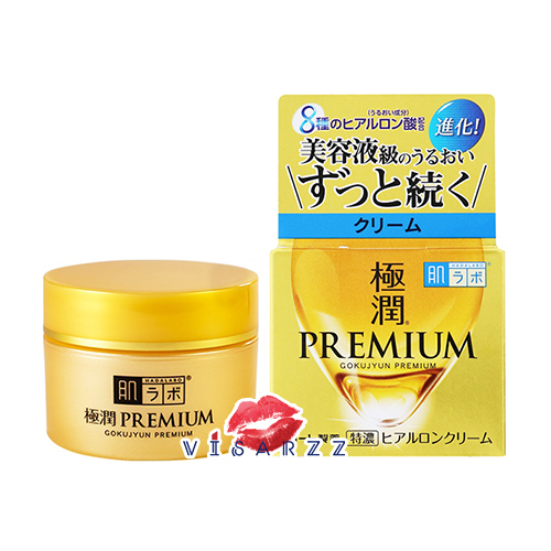 (50g กระปุกทอง รุ่น Cream) Hada Labo Gokujyun Premium Hydrating Cream 50g มีส่วนผสมของไฮยาลูโรนิก 5 ชนิด ช่วยให้ผิวอิ่มน้ำ ซึมเร็ว อ่อนโยนต่อผิวที่บอบบาง