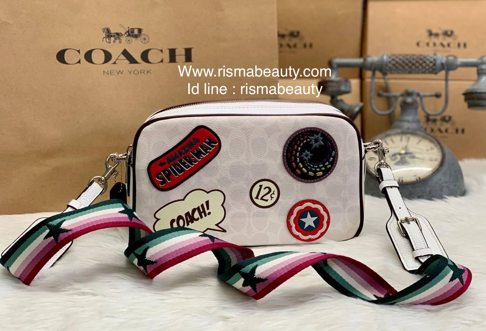 COACH MARVEL JES CROSSBODY IN SIGNATURE WITH PATCHES [2538] (แอดไลน์ก่อนสั่งซื้อ)