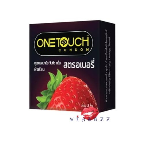 Onetouch Condom วันทัชถุงยางอนามัย สตอเบอร์รี่ x3 ชิ้น ขนาด 52 มม. ถุงยางอนามัยผิวเรียบถุงยางอนามัย กลิ่นสตรอเบอร์รี เนื้อยางสีชมพู