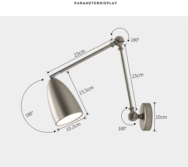 โคมไฟติดผนังภายในข้างเตียงห้องนอนแขนโยกหมุนได้ [LY-B02]