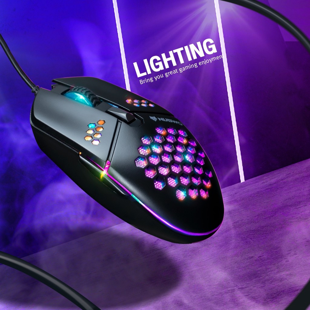NUBWO HEXAGON NM-91M Gaming Mouse เม้าส์เกมมิ่ง Black/White/Pink Warrenty 1 Year