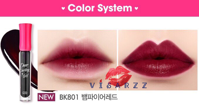 Etude House Dear Darling Tint # BK801 Vampire Red ทิ๊นต์เนื้อเจลรุ่นปรับปรุงใหม่ ที่ออกแบบมาให้สีสวยสดแจ่มชัด แต่ยังคงความชุ่มชิ้นให้กันริมฝีปากไม่ทำให้ริมฝีปากแห้งแตก