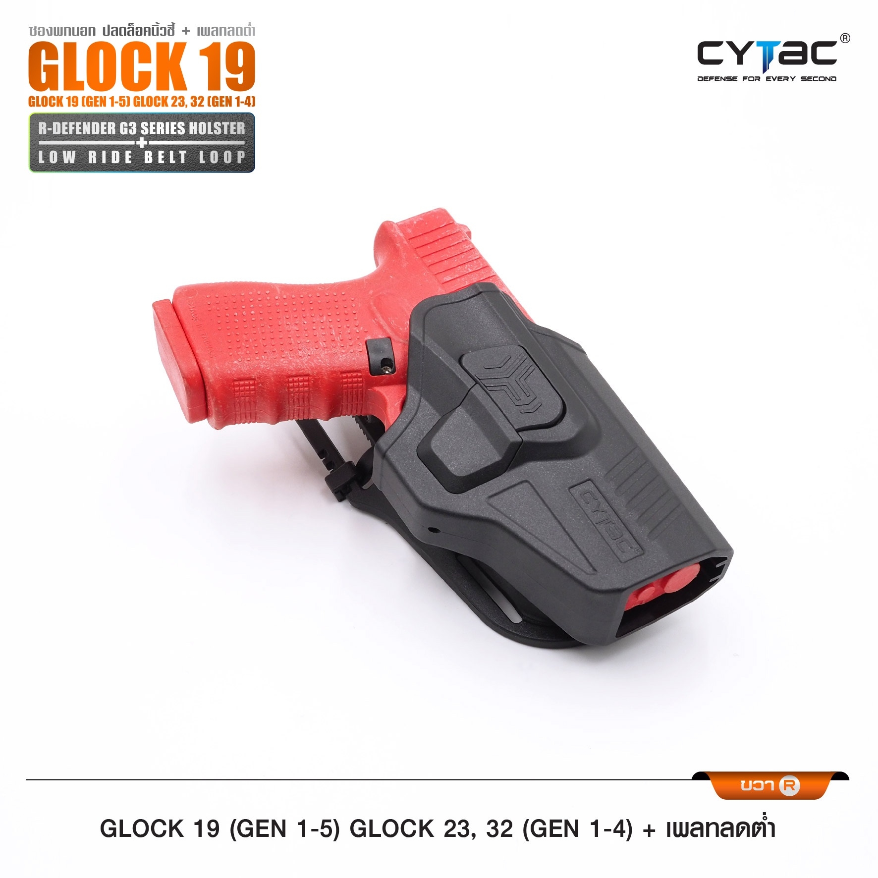 🇹🇭⫸ CYTAC ซองพกนอกปลดนิ้วชี้ (ขวา ซ้าย) รุ่น Glock19 + เพลทลดต่ำ