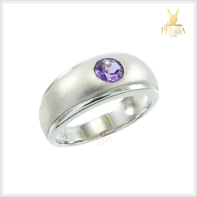 แหวนอเมทิสต์ เม็ดเดี่ยว เงินแท้925 ชุบทองคำขาว แหวนพลอยแท้