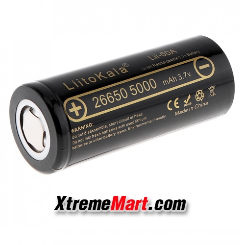 แบตเตอรี่ชาร์จ Liitokala 26650 Lii-50A 5000mAh Rechargeable Lithium Battery ไม่มีวงจรป้องกัน (ก้อนละ)