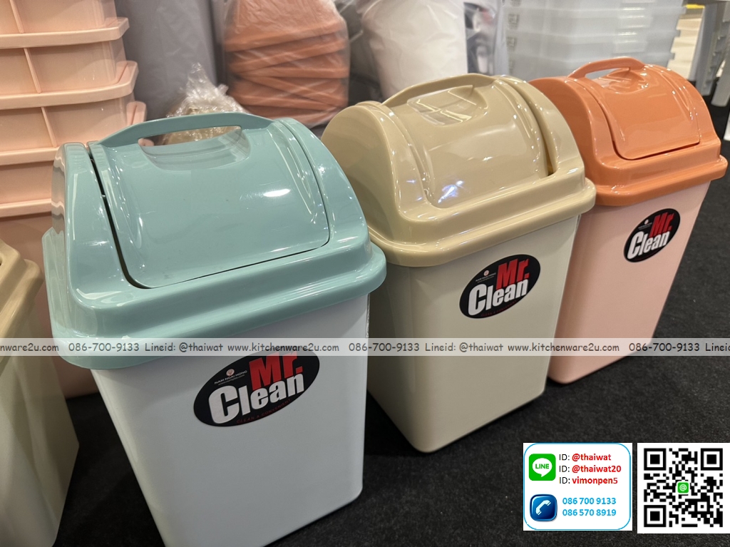P04970 ถังขยะเหลี่ยมเล็ก ฝาสวิง จุ 3.8 ลิตร (17*17*19.5 cm) เกรดเอ No.525DC ราคาส่งต่อโหล : 12 ใบ:เฉลี่ย 35 บต่อใบ