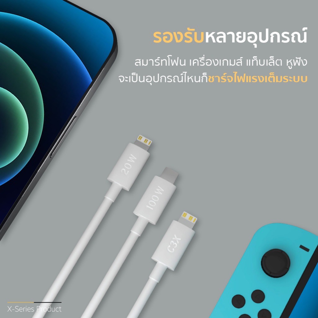 สายชาร์จ [ยาว 2 เมตร] Enyx C-3X ชาร์จเร็ว 6A MAX PD 20W และสูงสุด 100W รองรับ Fash Charge