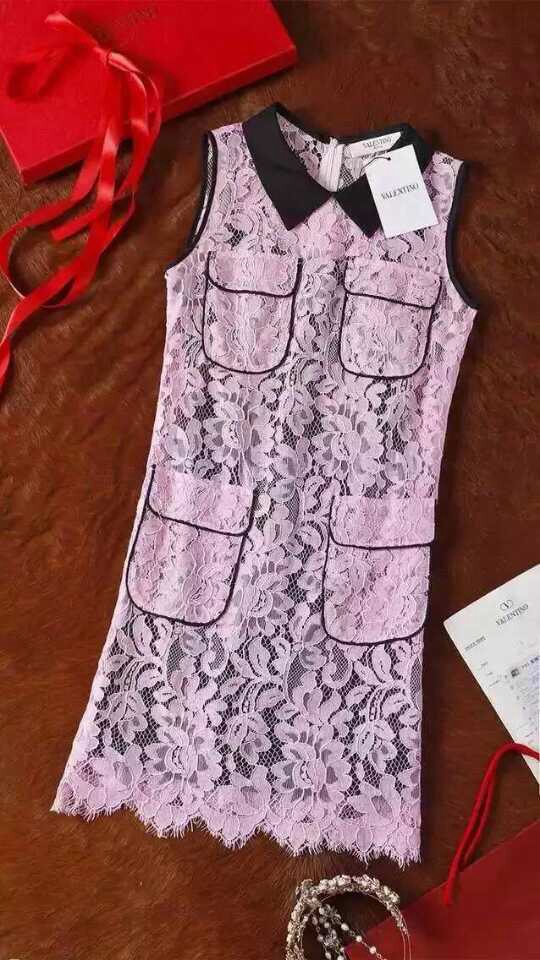 ชุดเดรสสั้นลูกไม้น่ารักๆสีชมพู va lace dress size S M L รหัส j000118