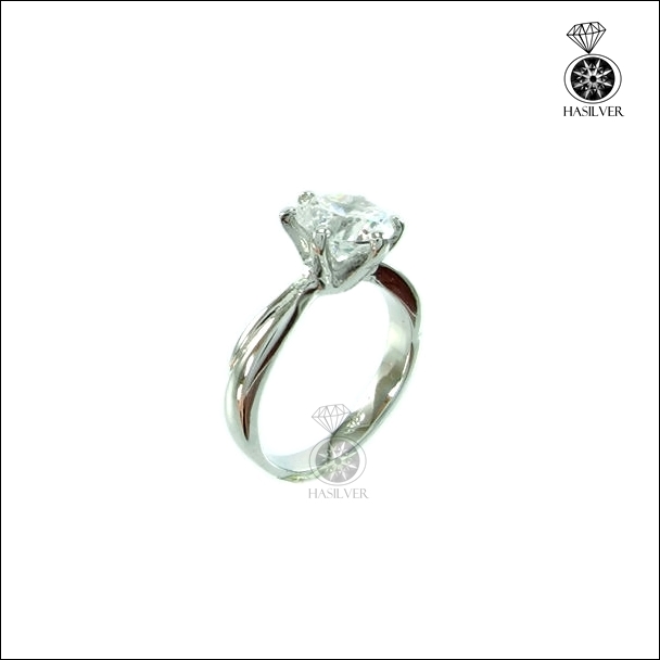 แหวนเงินแท้ 925 ชุบทองคำขาว ประดับเพชรCZ H&A