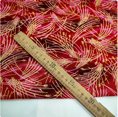 ผ้าสไตล์ญี่ปุ่น ผ้าคอตตอนพิมพ์ลายร้อน ลายนกฟลามิงโก้ ลายคลื่นทะเลใส ลายนกกระเรียน ผ้าลายดอกซากุระ SKU-03521 สีภาพ เมตร