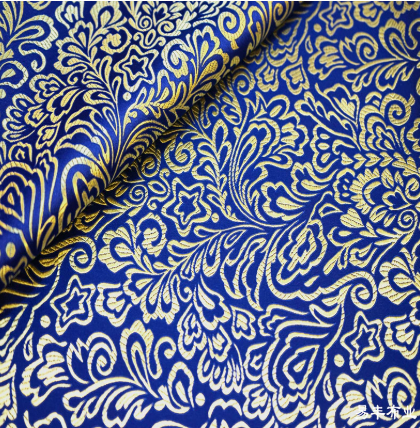 ผ้าไหมพิมพ์ลายดอกห้าดาวสามดอกแท้ สีแดงทอง SKU-03517 แดงทอง เมตร