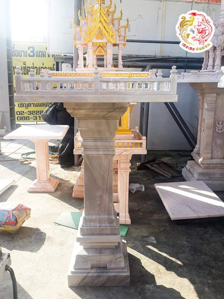 ศาลพระภูมิหินอ่อนทรงประสาท ขนาดฐานกว้าง 81 ซม ยาว 81 ซม