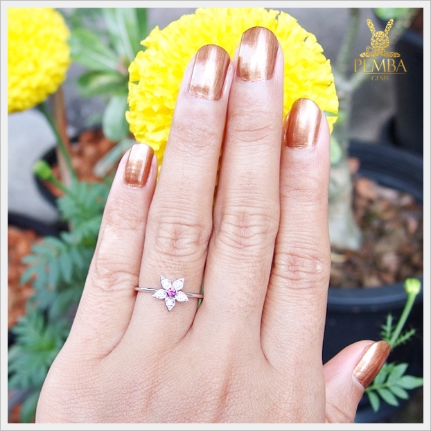 แหวนพิงค์แซฟไฟร์แท้ สีชมพูหวานๆ ใส่ติดนิ้วน่ารักๆ แหวนพลอยแท้