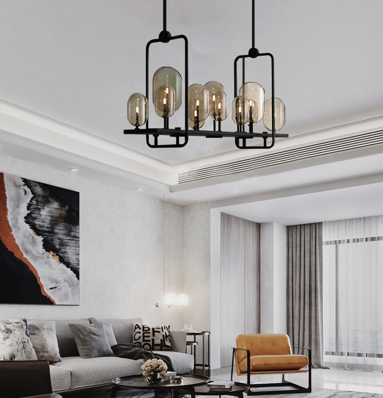 โคมไฟแชนเดอเรีย โครงเหล็กยาวสีดำ โป๊ะแก้ว Bubble สไตล์ Europe Modern [XS1101-1]