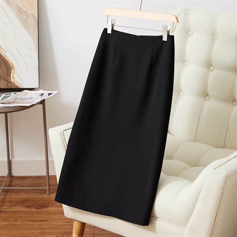 กระโปรงพนักงานทรงเอยาว มีความยืดหยุ่น เอวสูง KQ6811002 สีภาพ S-2XL