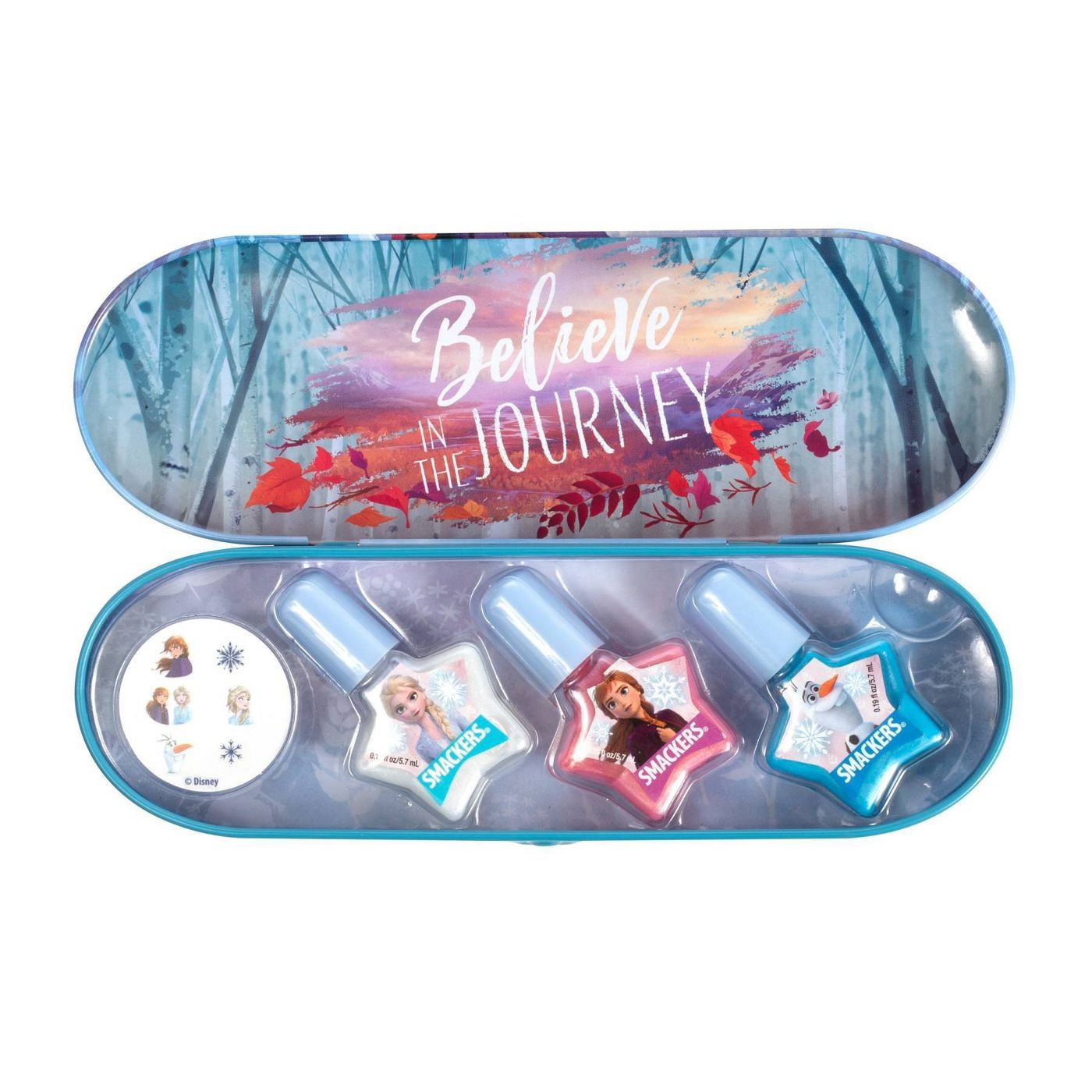 ชุดสีทาเล็บพร้อมสติ๊กเกอร์ติดเล็บและกล่องบรรจุ SMACKERS Frozen 2 Nail Polish Tin