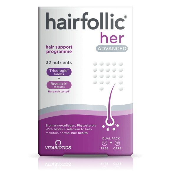 วิตามินบำรุงเส้นผมและหนังศีรษะสำหรับผู้หญิง Vitabiotics Hairfollic Her Advanced